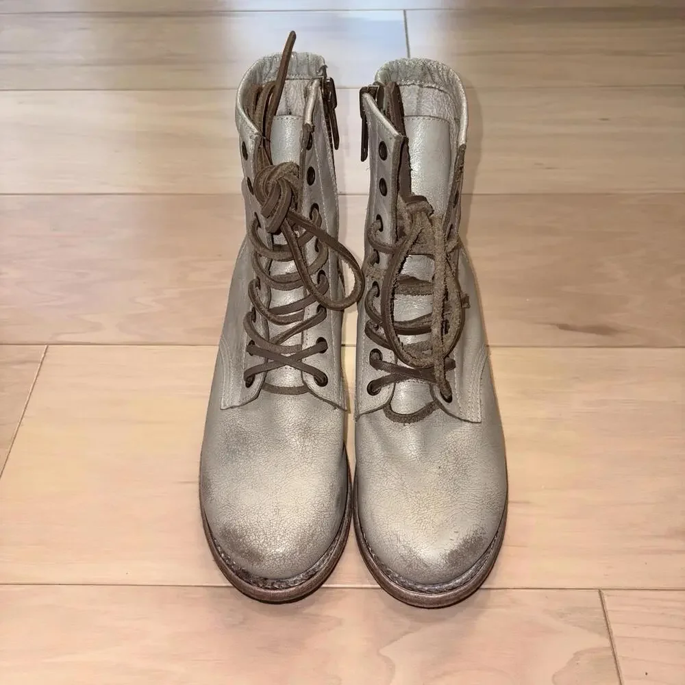 Freebird by Steven Womens Manchester Leather Combat Boots Taupe Distressed 8 - Picture 4 of 8